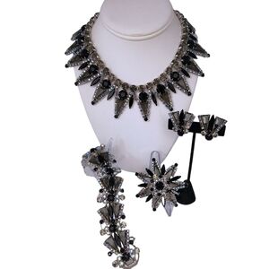 Vintage Juliana Pennant Parure, Black and Gray Rhinestones! Exquisite and Rare!